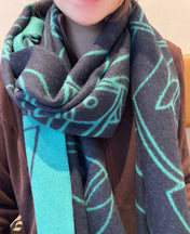 CASAQUE ENTRELACS EQUESTRES 190 CM SCARF IN PERSLAN GREEN CASHMERE