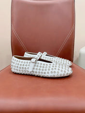 ALAIA MARY JANE SHOES IN WHITE LAMBKIN ATTACH RHINSTONES