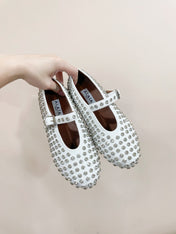 ALAIA MARY JANE SHOES IN WHITE LAMBKIN ATTACH RHINSTONES