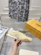 FENDI 26S SNEAKERS IN LIGHT YELLOW FABRIC AND SUEDE