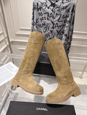 CHANEL 26S KNEE HIGH BOOTS 30 MM IN BEIGE SUEDE