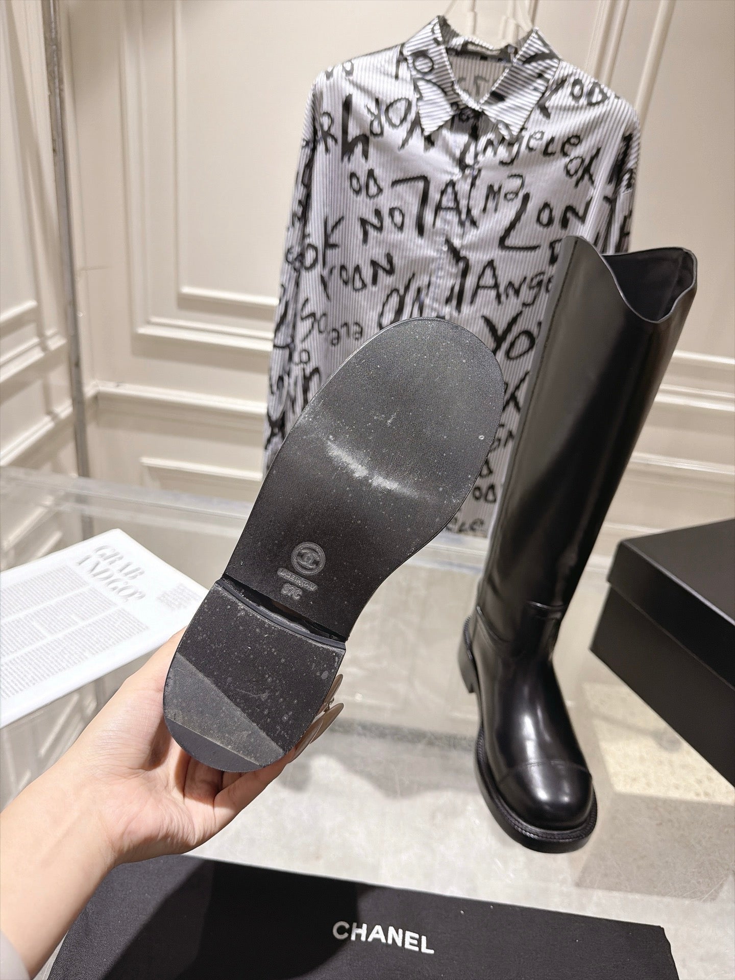 CHANEL 26S KNEE HIGH BOOTS 30 MM IN BLACK CALFSKIN