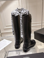 CHANEL 26S KNEE HIGH BOOTS 30 MM IN BLACK CALFSKIN