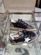 BALL STAR SNEAKERS WITH WHITE STAR IN BLACK GLITTER AND GRAY SUEDE