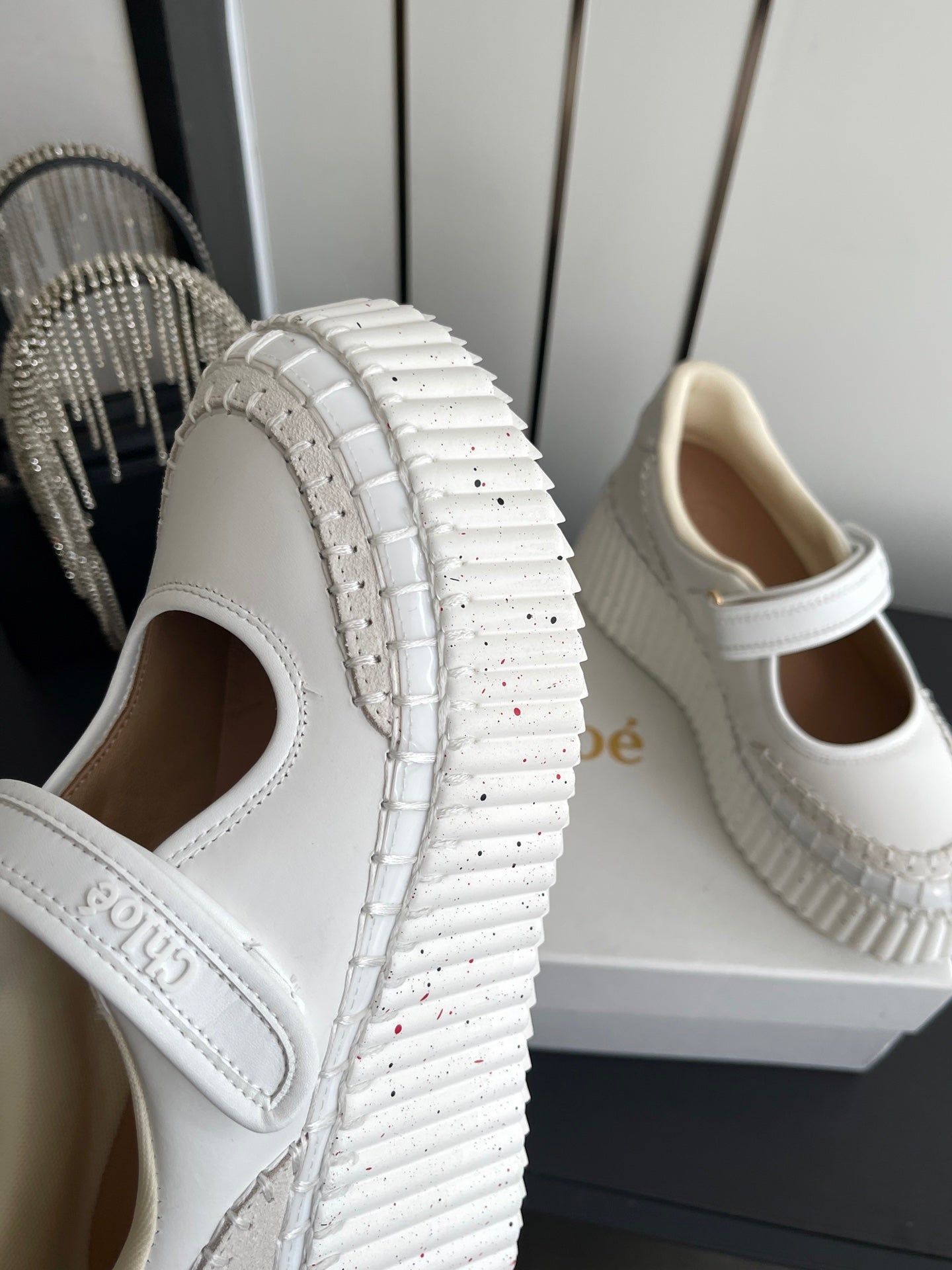 CHLOE 26S MARY JANE SNEAKERS IN CREAM WHITE CALFSKIN