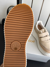 CHLOE 26S PLATFORM SNEAKERS IN BEIGE CALFSKIN