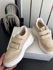 CHLOE 26S PLATFORM SNEAKERS IN BEIGE CALFSKIN