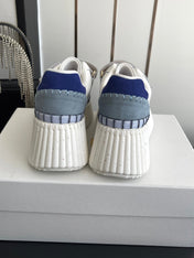 CHLOE 26S PLATFORM SNEAKERS IN WHITE AND LIGHT BLUE CALFSKIN
