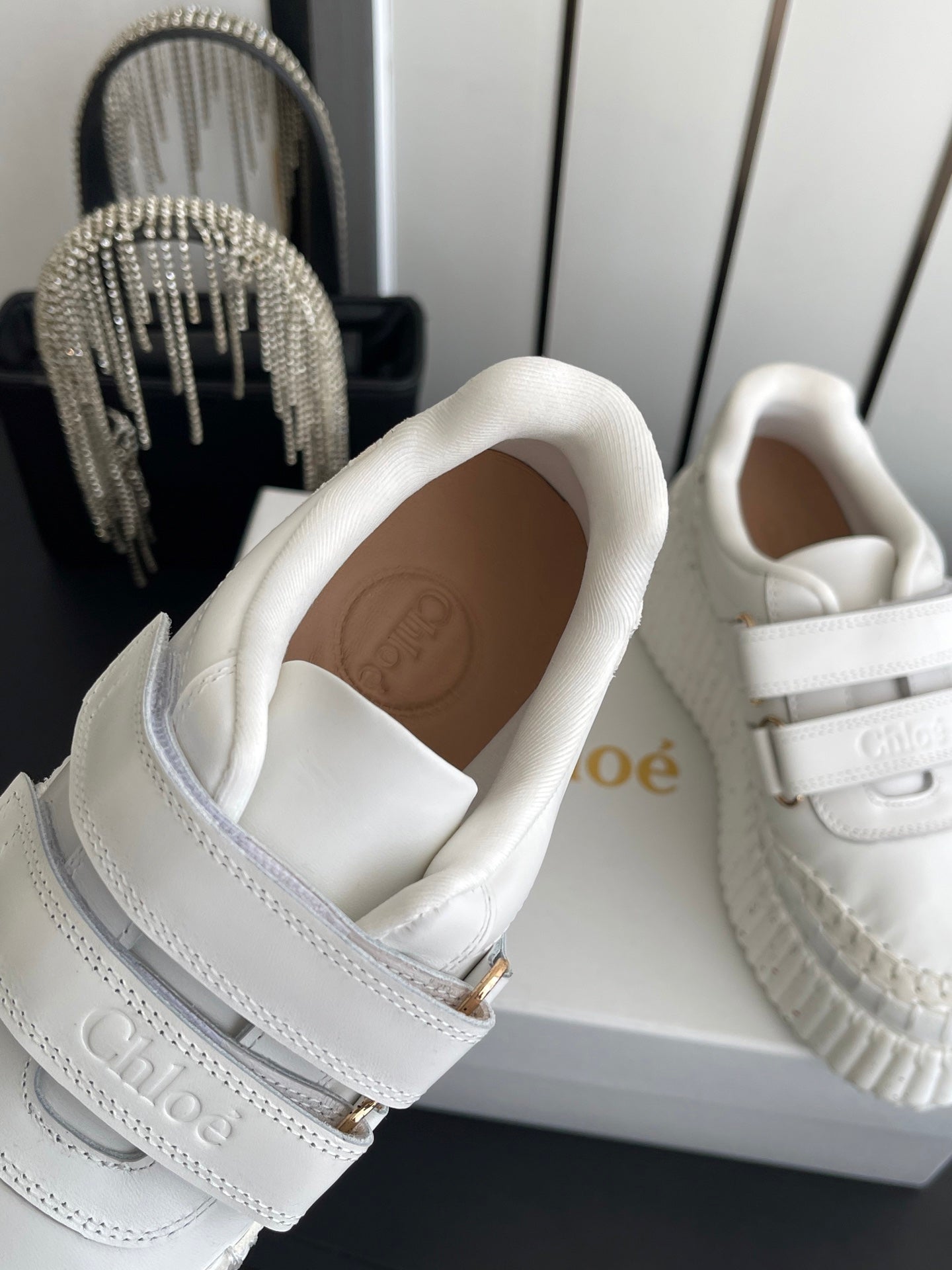 CHLOE 26S PLATFORM SNEAKERS IN WHITE CALFSKIN