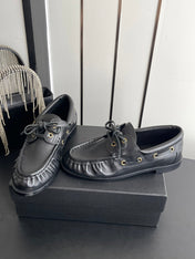 YSL 26S LACE UP LOAFERS IN BLACK CALFSKIN ROUND TOE