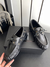 YSL 26S LACE UP LOAFERS IN BLACK CALFSKIN ROUND TOE