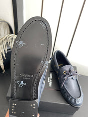 YSL 26S LACE UP LOAFERS IN BLUE CALFSKIN ROUND TOE