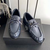 YSL 26S LACE UP LOAFERS IN BLUE CALFSKIN ROUND TOE