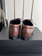 YSL 26S LACE UP LOAFERS IN TAUPE BROWN CALFSKIN ROUND TOE