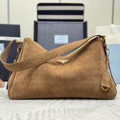 PRADA 25S AIMEE SHOULDER BAG 39 IN BROWN SUEDE