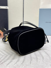 PRADA 25S BUCKET BAG 19 IN BLACK VELVET GOLD HARDWARE