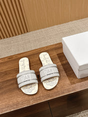 DIOR 26S SLIDE SANDALS IN GREY BUTTERFLY PRINT LOGO