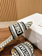 DIOR 26S D-CLUB FLAT SLIDES IN BLACK AND WHITE HOUNDSTOOTH