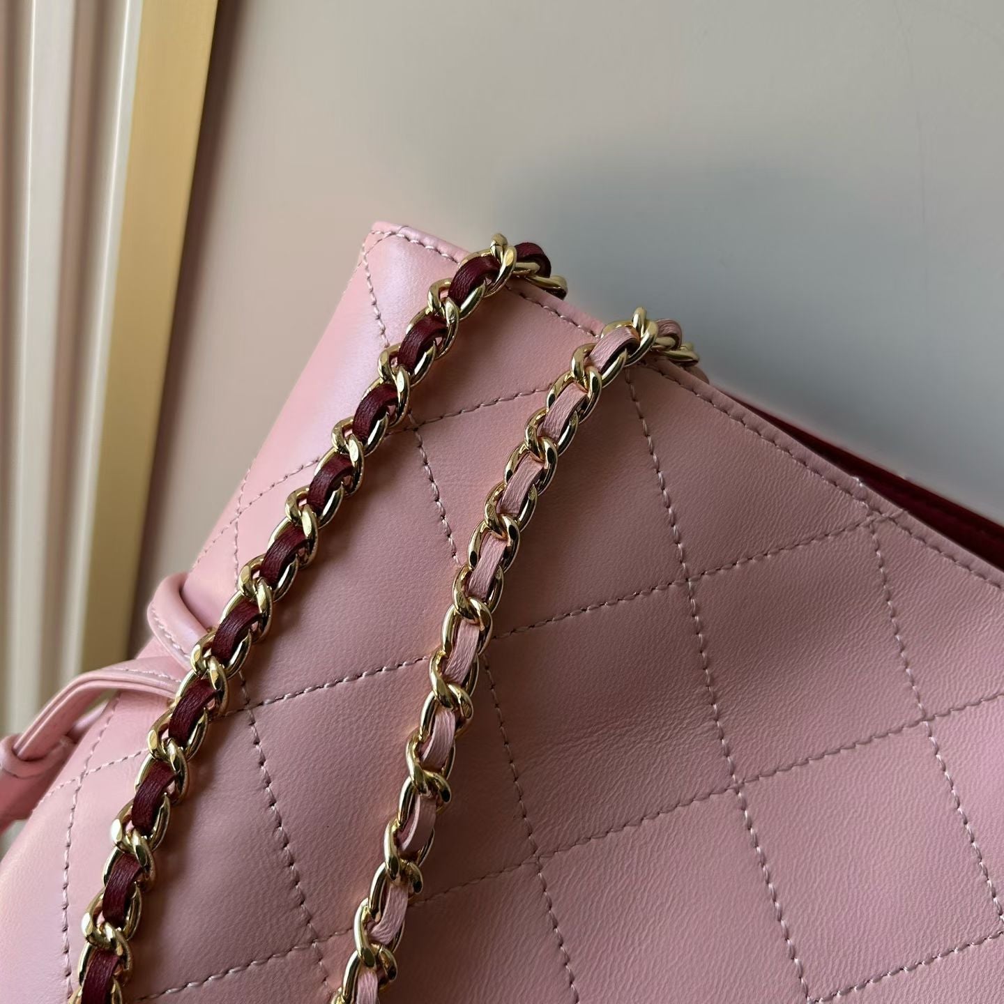 CHANEL 26S DRAWSTRING SHOPPING TOTE BAG 30 IN LIGHT PINK QUILTED LAMBSKIN
