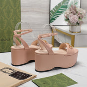 GG  Horsebit Wedges Sandals Pink
