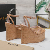ALAIA WEDGE SANDAL IN FRENCH BEIGE MESH AND BEIGE RUBBER