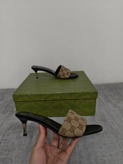 GUCCI 26S MULE SANDALS 55MM IN BEIGE BROWN GG CANVAS