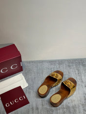GUCCI 26S PLATFORM MULES IN GOLD CALFSKIN GOLD HARDWARE