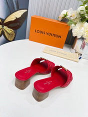 LV 26S MARE HIGH-HEELED MULE SANDALS IN RED CALFSKIN