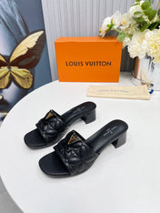 LV 26S MARE HIGH-HEELED MULE SANDALS IN BLACK CALFSKIN