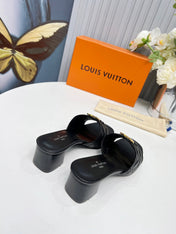 LV 26S MARE HIGH-HEELED MULE SANDALS IN BLACK CALFSKIN