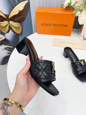 LV 26S MARE HIGH-HEELED MULE SANDALS IN BLACK CALFSKIN