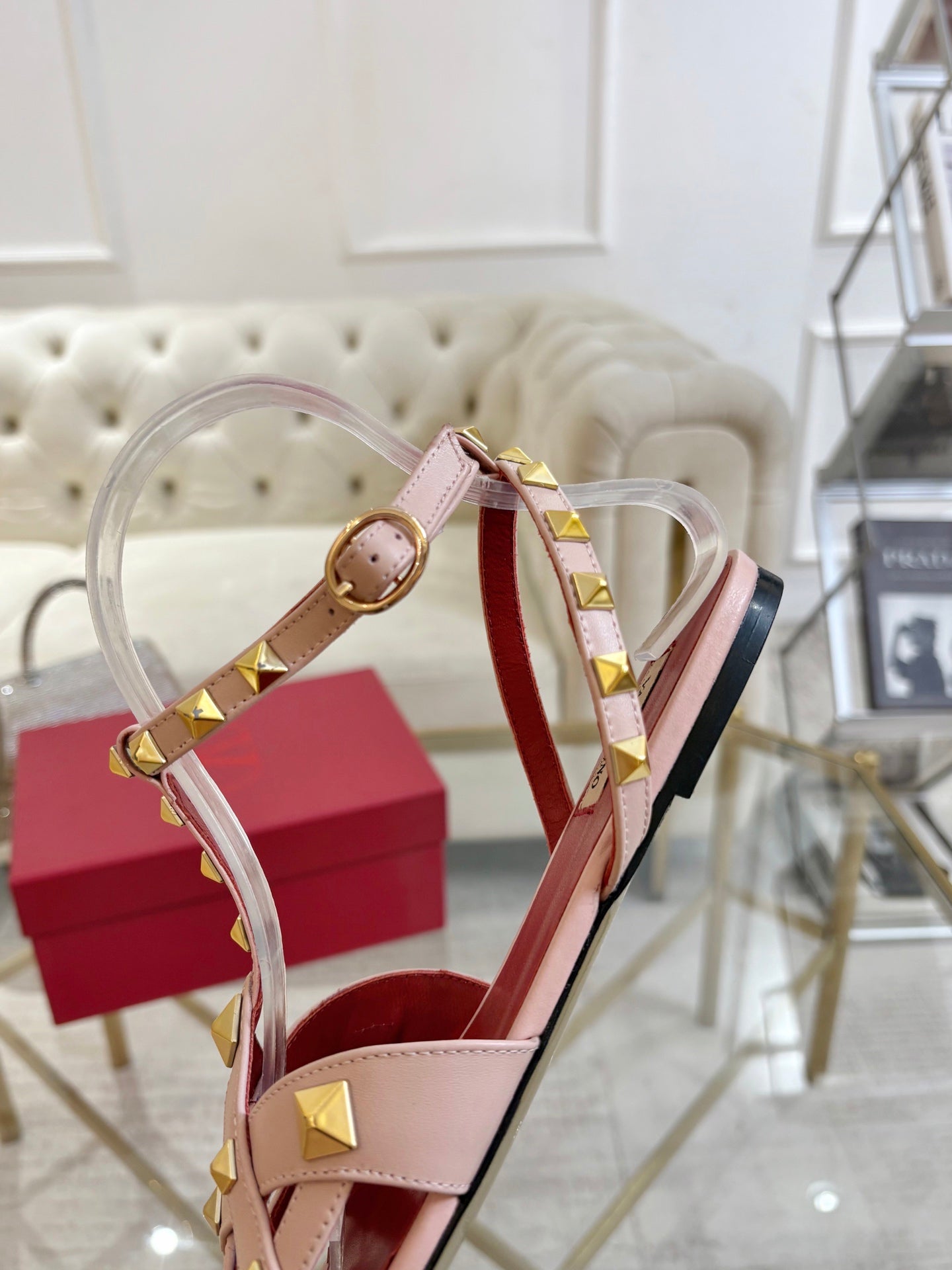 VALENTINO 26S SANDALS IN NUDE PINK CALFSKIN WITH STUD-EMBELLISHED