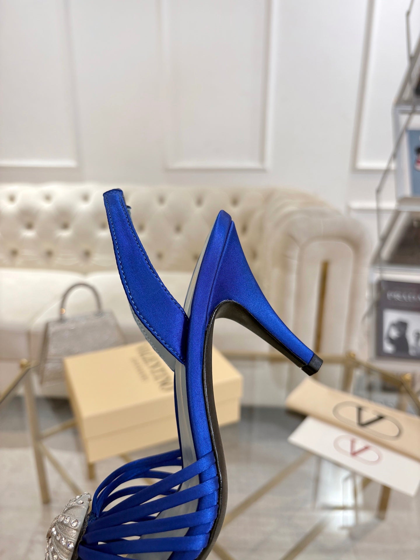VALENTINO 26S  HEEL SANDALS 80 MM IN NAVY BLUE SATIN 
