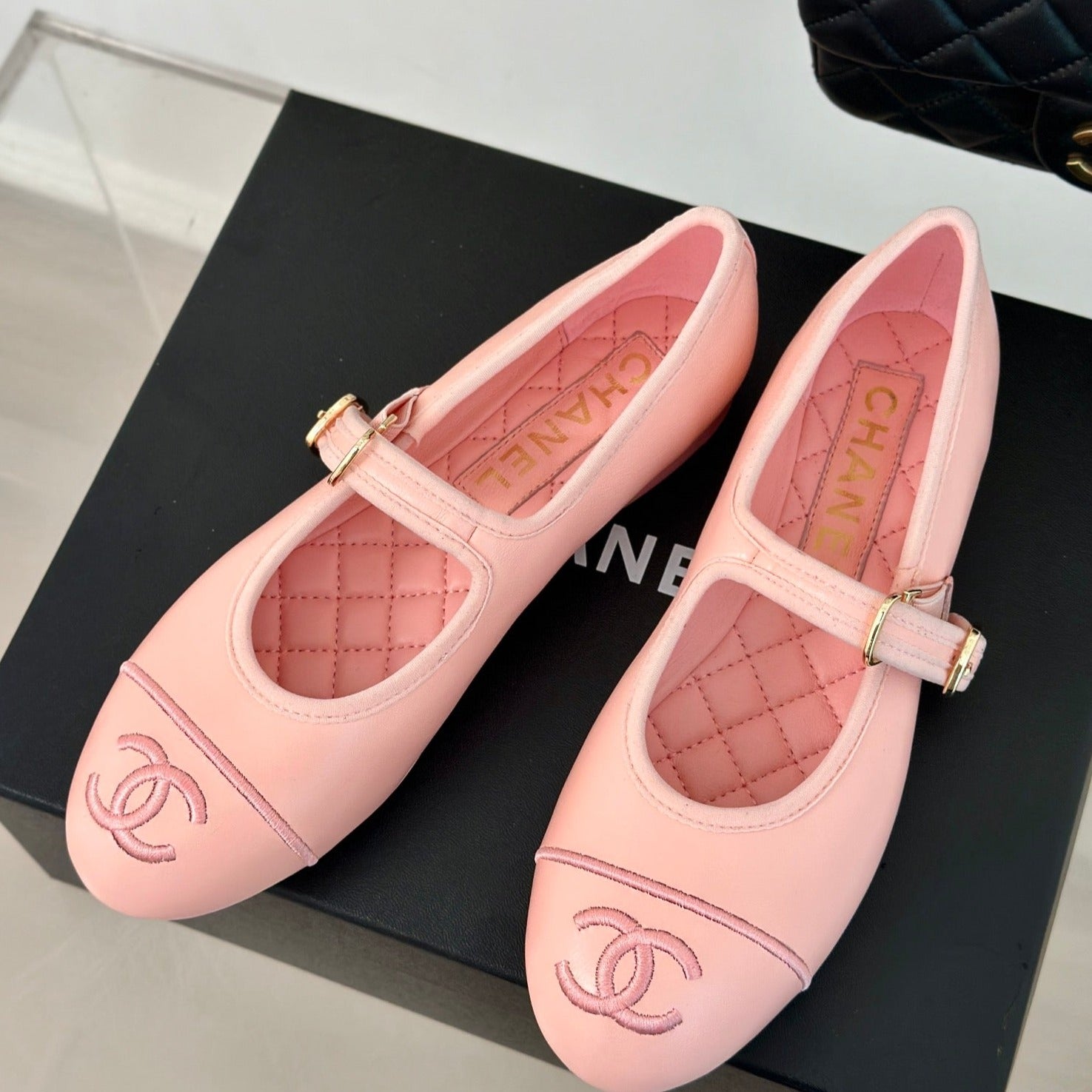 Double C Light Pink Lambskin Mary Jane Shoes