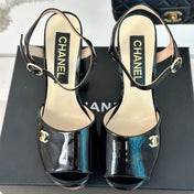 Double C High Heel Sandals Black Leather
