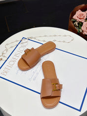 CHLOÉ HLOE MARCIE SLIDE IN BRONZE BROWN CALFSKIN WITH GOLD HARDWARE