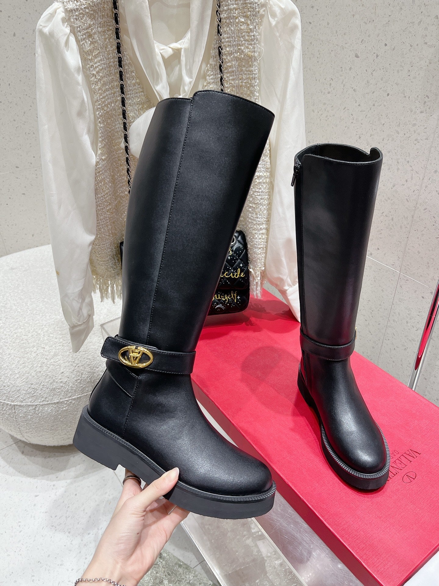 VALENTINO 25S KNEE-HIGH BOOTS IN BLACK CALFSKIN STYLE 7