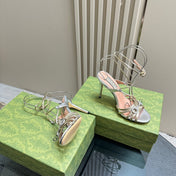 CRYSTAL HORSEBIT STRAPPY SANDAL 10.5CM IN PASTEL YELLOW PATENT LEATHER