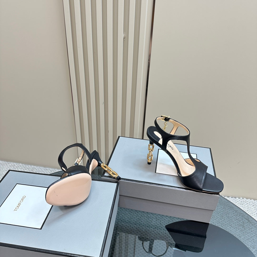 PADLOCK HIGH-HEELED SANDAL 10 CM IN BLACK CALFSKIN