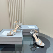 PADLOCK HIGH-HEELED SANDAL 10 CM IN SILVER SNAKESKIN