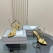 HIGH-HEELED 10 CM SANDAL IN LIGHT GOLD LAMBSKIN WITH GOLD HARDWARE
