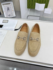 LOAFERS WITH SILVER HARDWARE IN BEIGE SUEDE