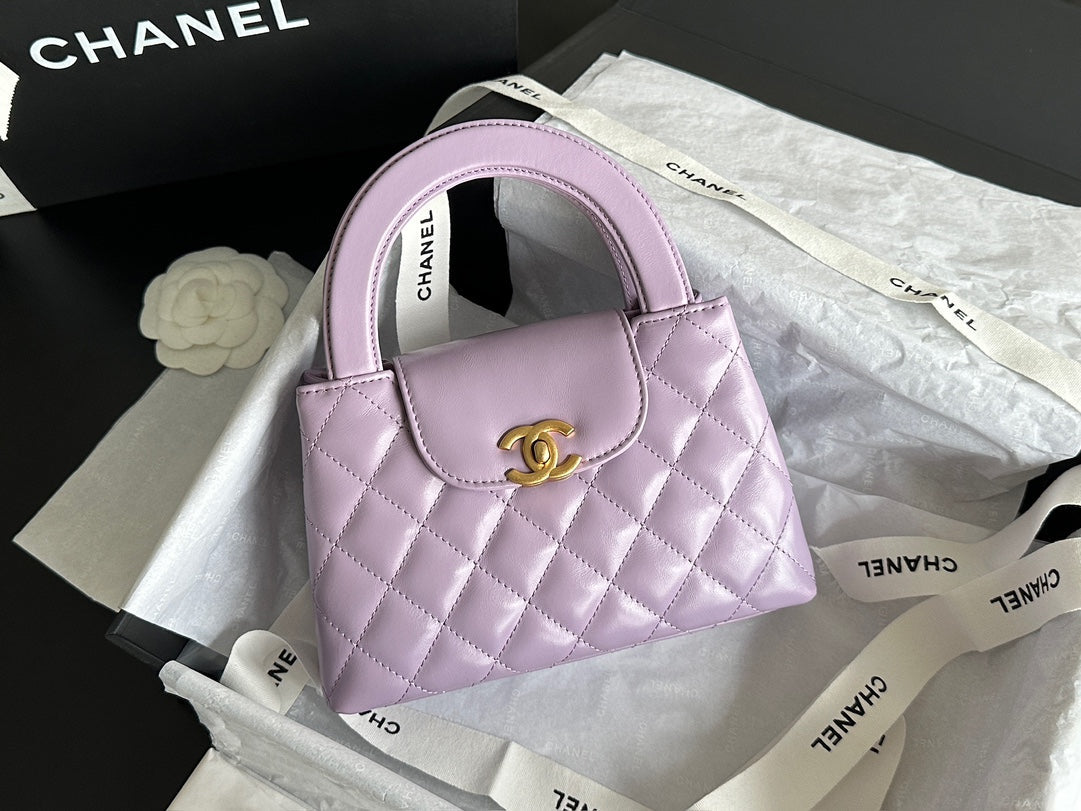 CHANEL VINTAGE KELLY 25S 19 CM IN PURPLE LAMBSKIN WITH GOLD HARDWARE