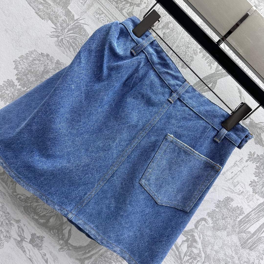 LOEWE RUCHED-WAIST DENIM SKIRT