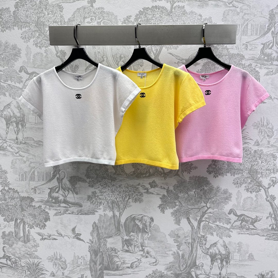CHANEL SHORT SLEEVE CREW NECK KNIT TOP 263666
