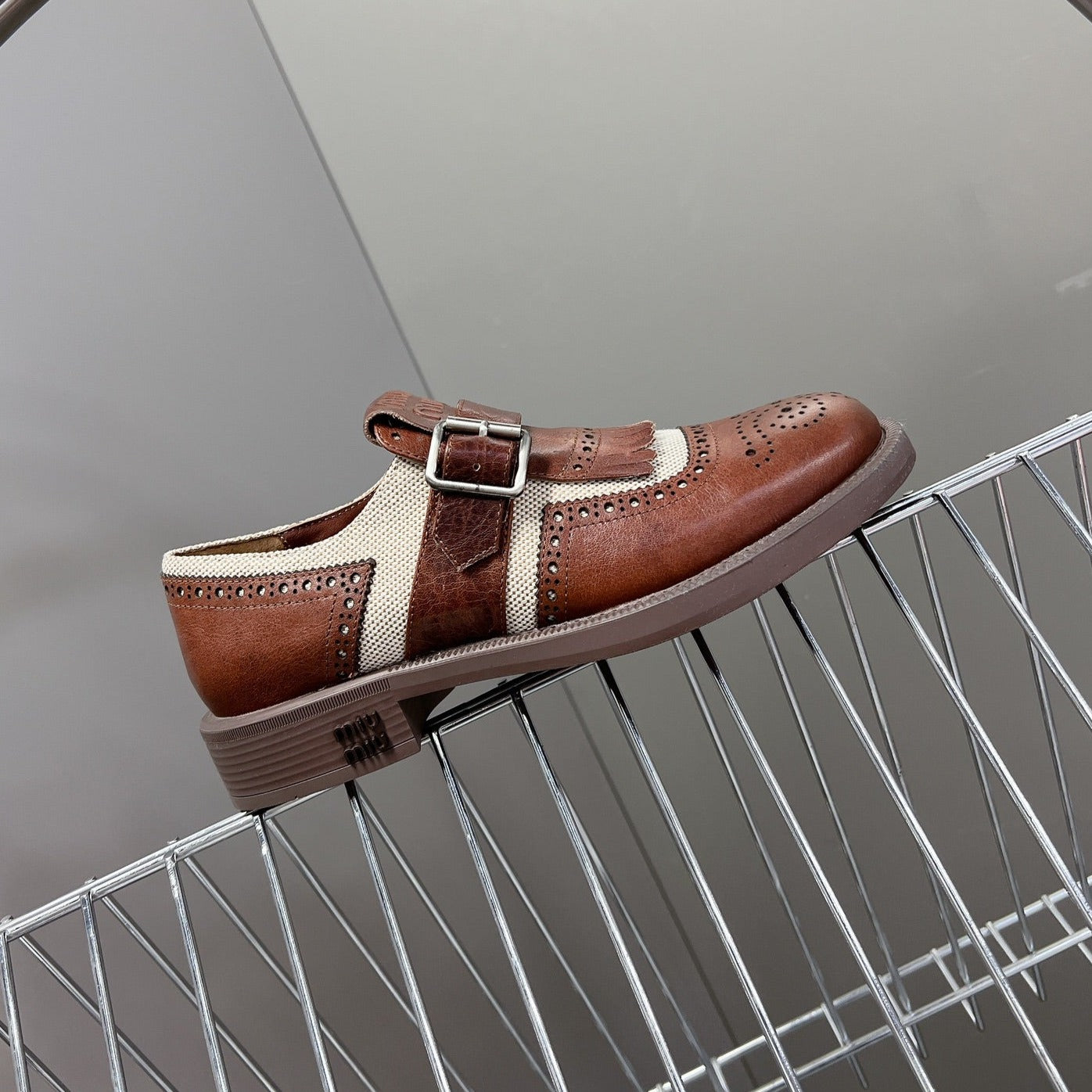 UNIQUE THICK-SOLED OXFORD BRIGHT BROWN MIX CREAM CALFSKIN