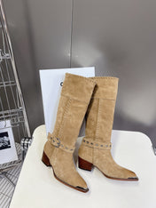 CELINE 25S BULKY LACED UP BOOTS 45MM IN LIGHT BROWN SUEDE