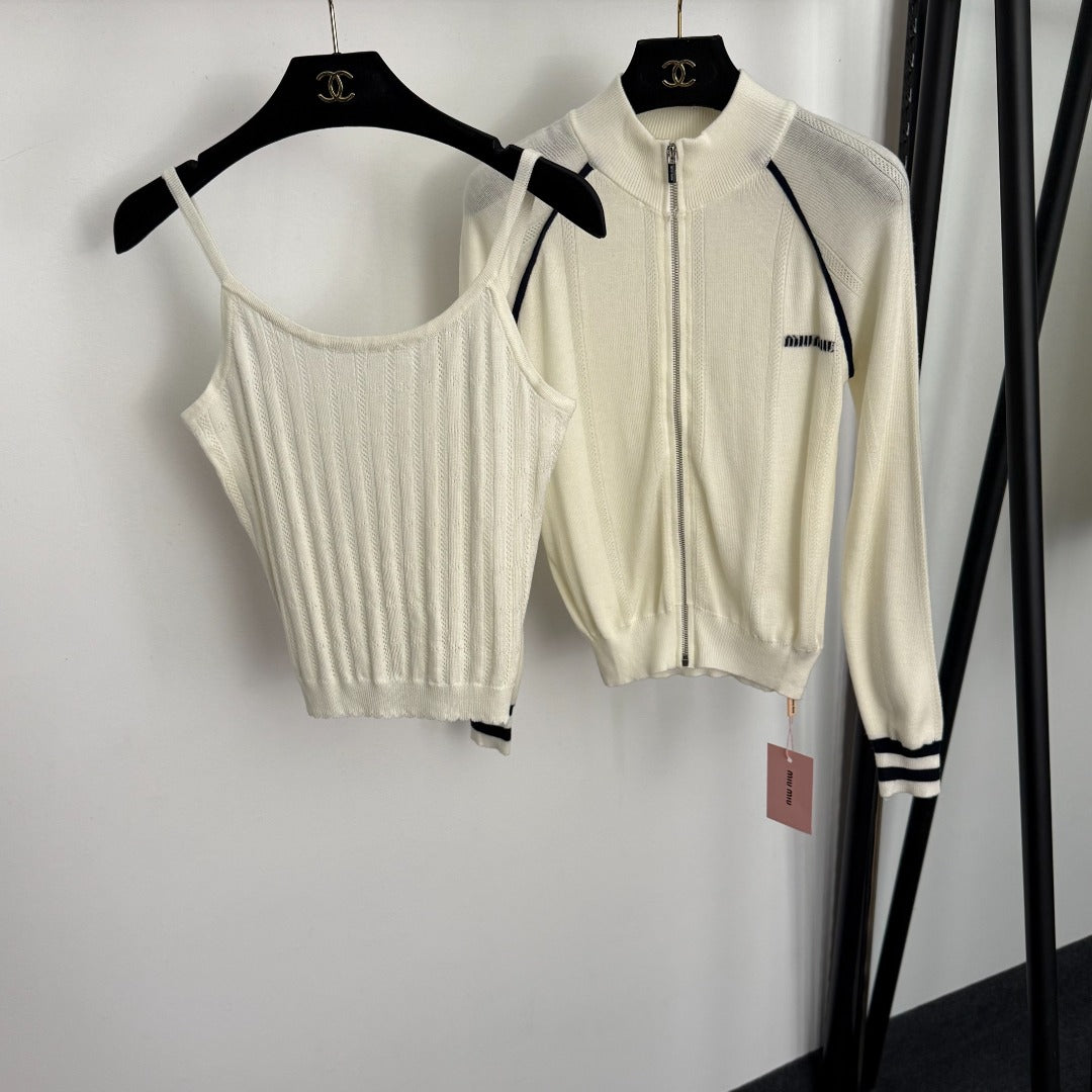 MIUMIU KNIT SET WITH CARDIGAN AND CAMI TOP STYLE 559
