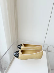 BALLET FLAT IN FLAX YELLOW MIX BLACK CALFSKIN