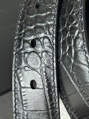 YSL 25S BELT 30 MM IN BLACK CROCODILE-EMBOSSED LEATHER 543666
